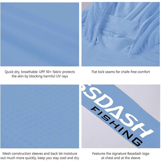 Men's LIGHT BLUE UPF 50+ Sun Long Sleeve Fishing Hoodie