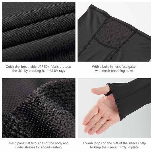 Men's BLACK UPF 50+ Sun Long Sleeve Fishing Hoodie